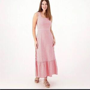 Sleeveless Lands End Coral & White Striped Maxi Dress